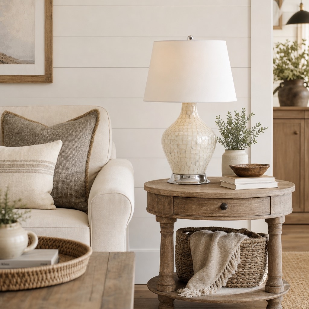Beamira Natural Shell Mica Table Lamp - Handmade Crafted for Bedroom or Living Room T2200