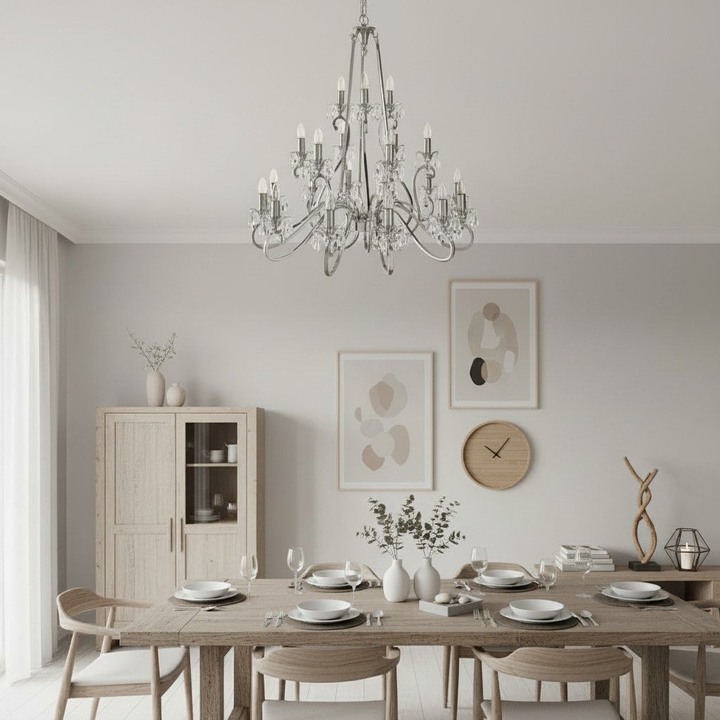 Talonis Crystal Chandelier - Traditional Candle-Style Brass and Nickel for Living Room and Dining Room T962