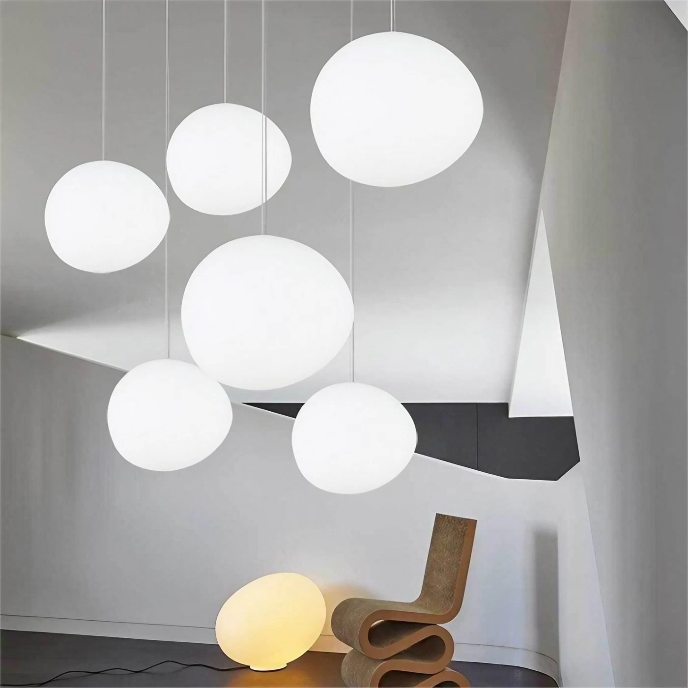 Pebble Orb Deco Milk Glass Pendant Light S161