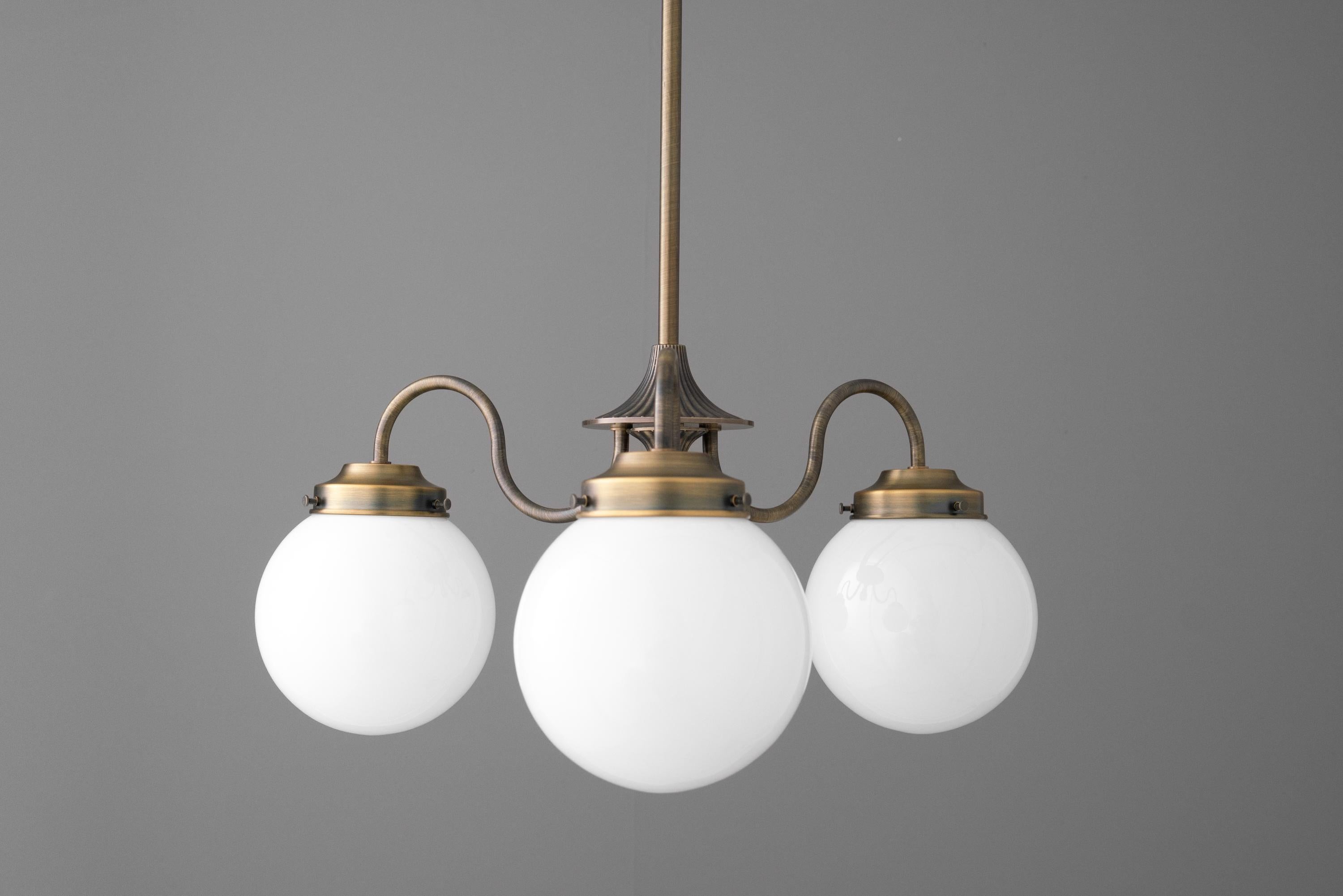 Glorica Glass Vintage Globe Chandelier - Brass 3-Light Frosted Glass Hanging Fixture T388
