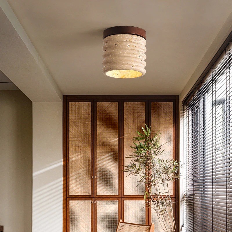Medieval Wabi-Sabi Travertine Light – Cylinder Ceiling Lamp S293