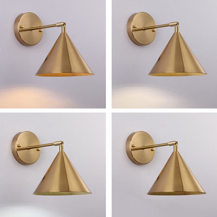 Modern Simple Iron Plated Brass Cone Round 1-Light Wall Sconce Lamp T179