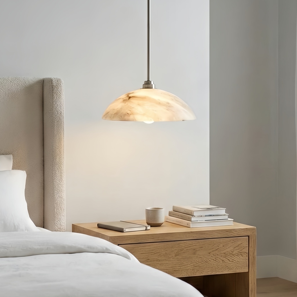 Alariv Elegant  Alabaster Dome Pendant Light - Modern Stone Lighting for Dining or Living T1160