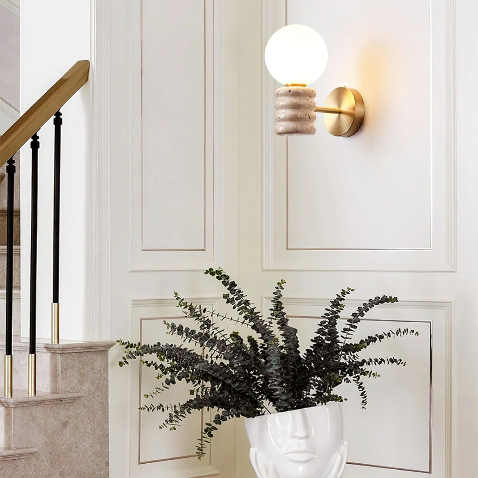 Modern Bulb - Inspired Travertine And Metal Wall Light S330