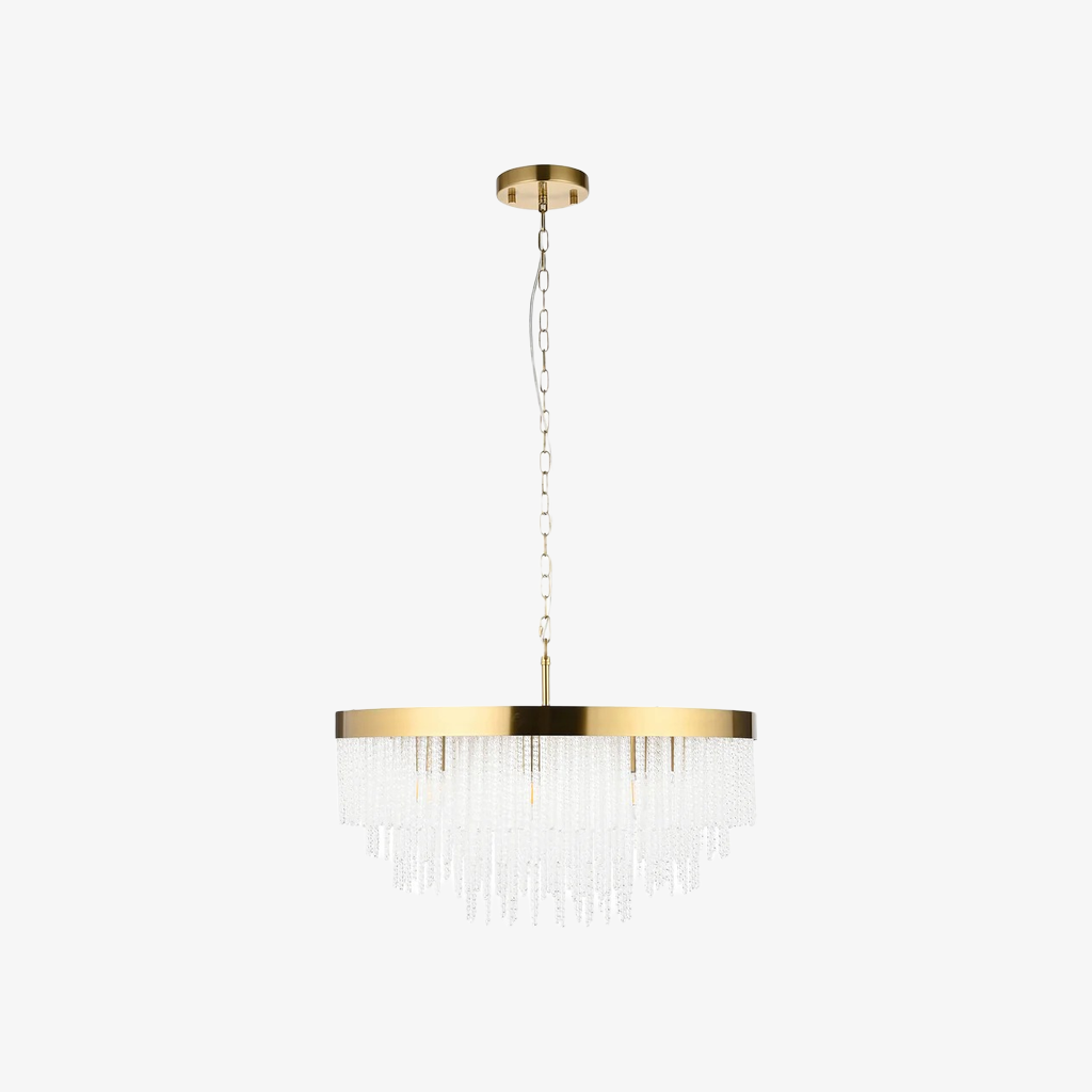 Cavara Multi-Tier Glass Rod Chandelie - Tiered Brass Pendant for Dining and Entry T883