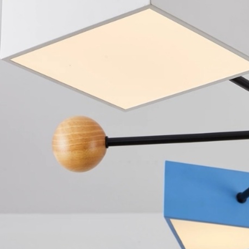 Modern Wood Block Chandelier - 4-Light Branch Style for Kids Room or Nursery S385