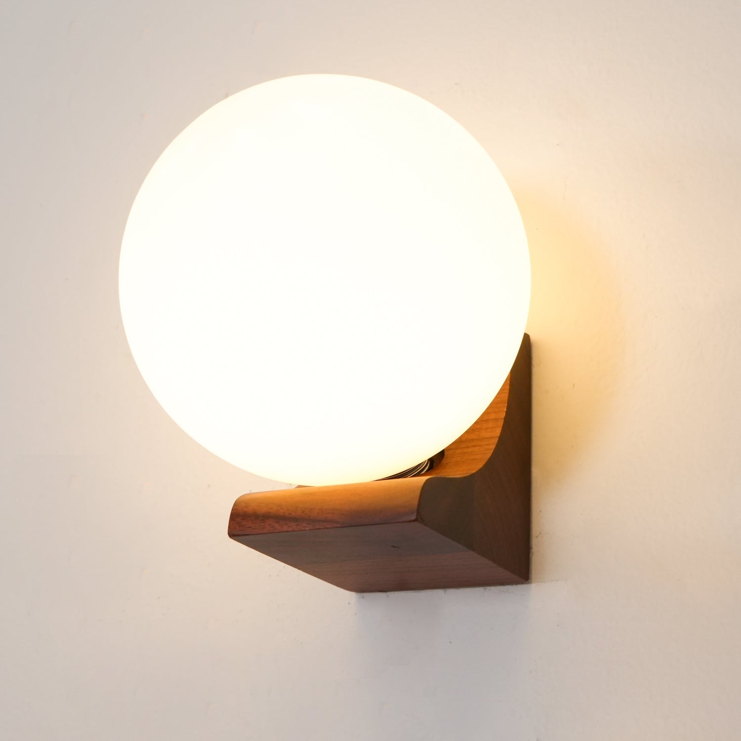 Minimalist Wooden Geometric Bracket Glass Globe Wall Lamp M371