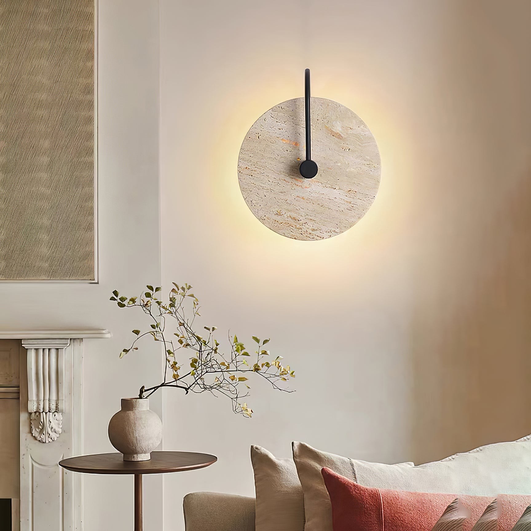 Simple Clock-Shaped Travertine Wall Lamp M509