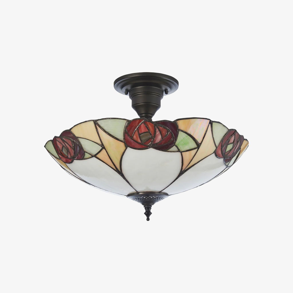 TF Ingram Handcrafted Stained Glass Ceiling Lamp - Vintage Art Deco Tiffany Light for Dining Room T1020