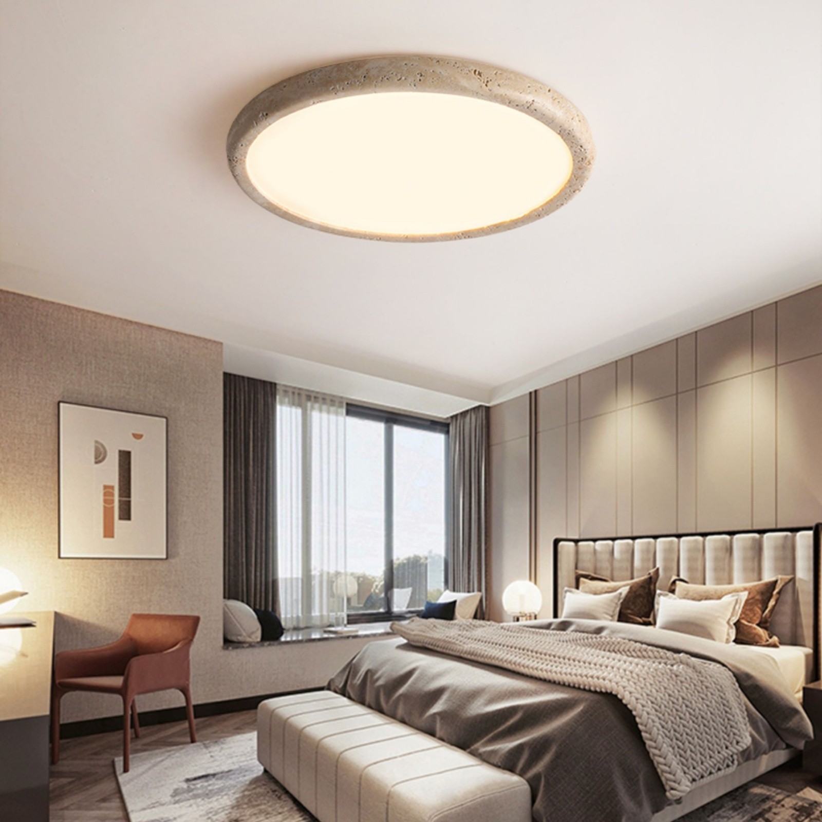 Travertine Disc Flush Mount Ceiling Light - Minimalist Design  Lighting S289