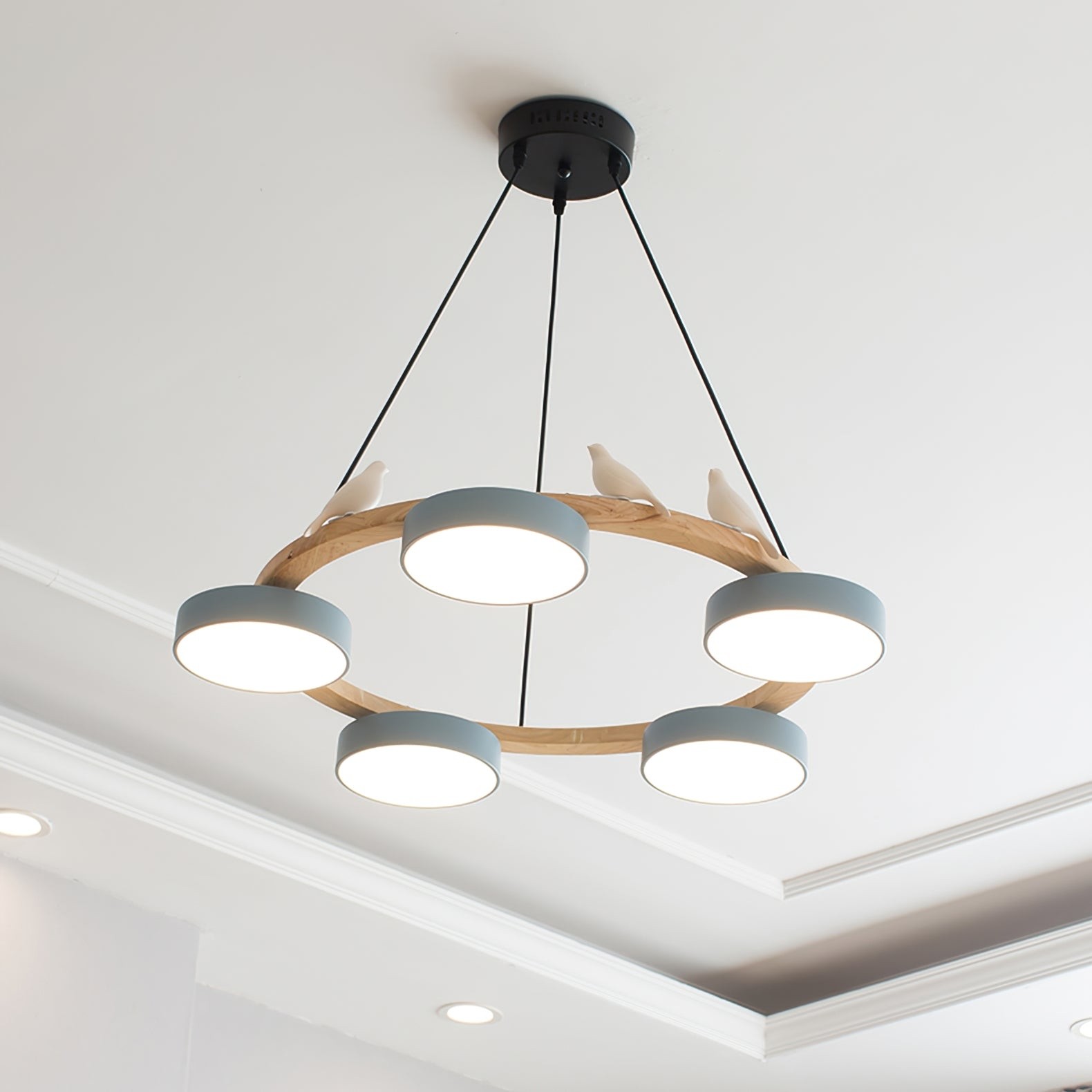 Nordic Wooden Bird Creative Round Chandelier S206