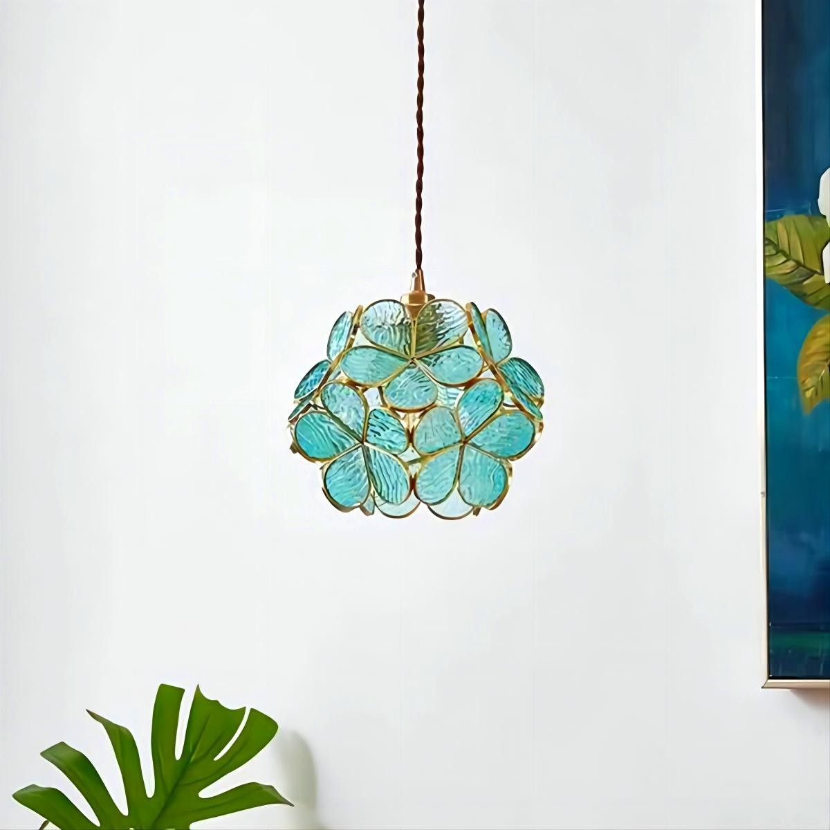 Nordic Brass Flower Petal Glass Pendant Light S10