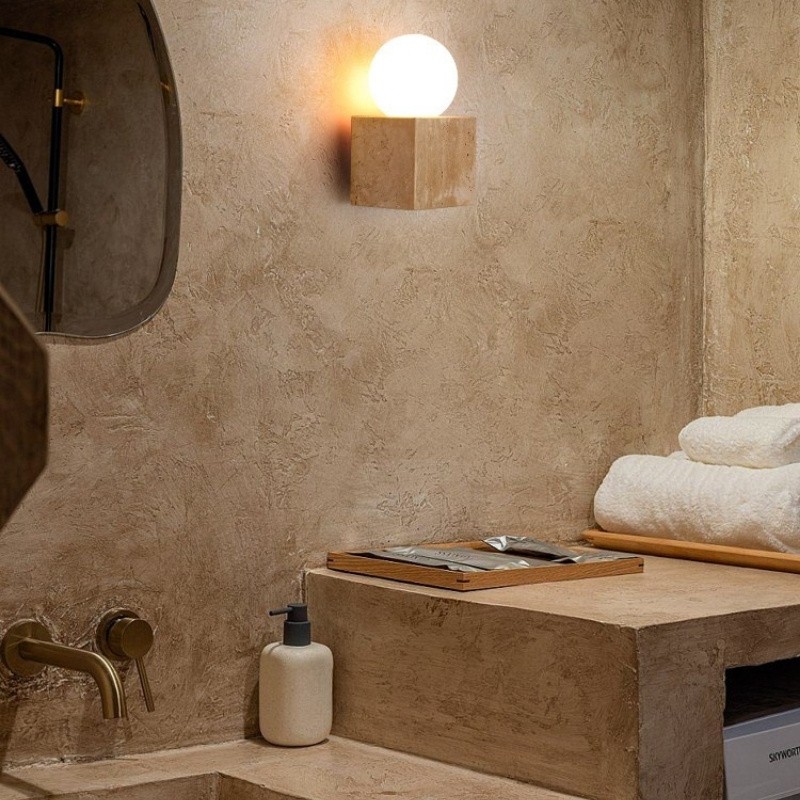 Natural Cube Travertine Wall Lamp - Warm Light for Modern Interiors S323