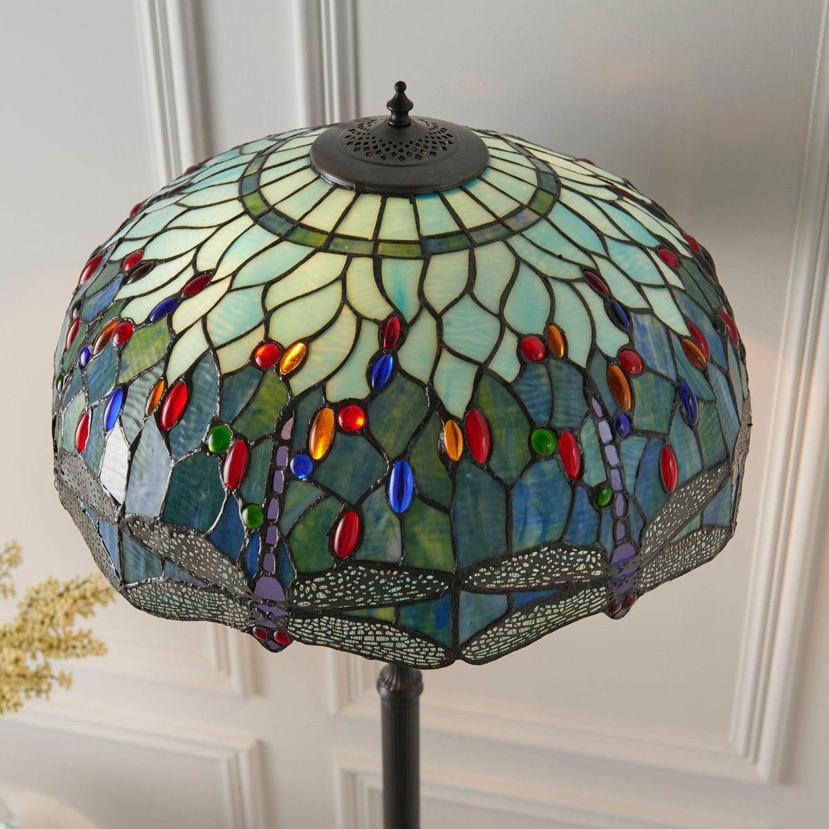 TF Dragonfly Motif Floor Lamp - Vintage Stained-Glass for Living Rooms T935