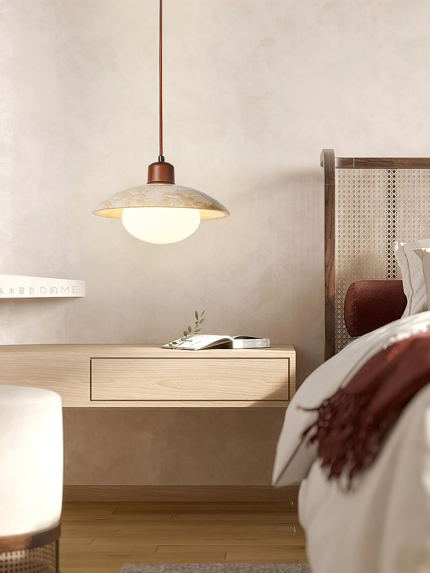 Wabi-sabi Style Travertine Stone Disc Pendant Lamp G05