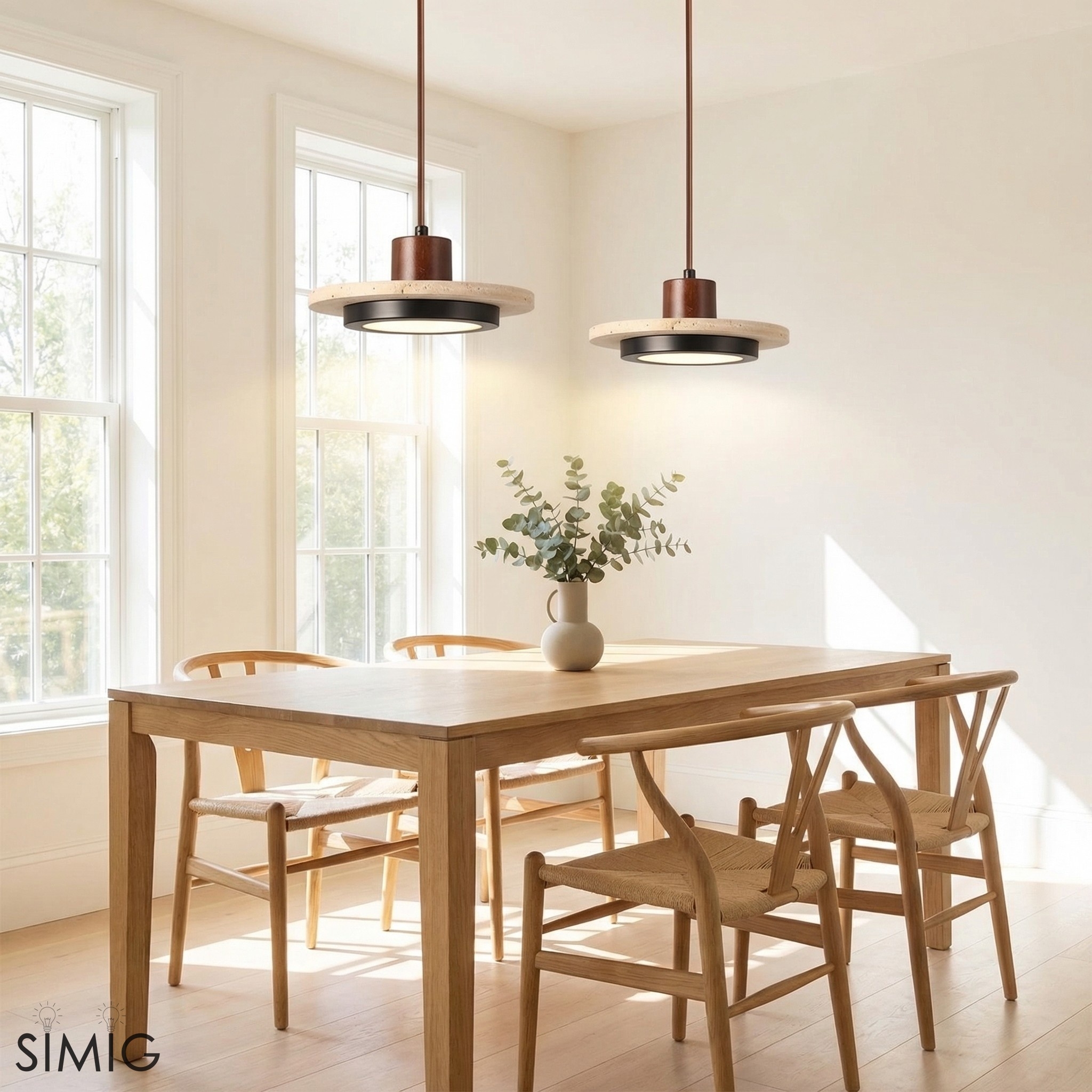 Travertine Disc LED Pendant Light - Modern Retro Dining Room Lamp S277