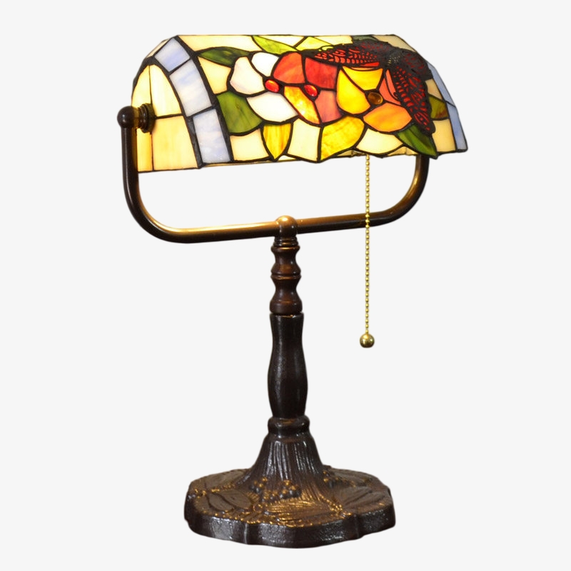 TF Tivanny Floral Stained Glass Desk Lamp - Vintage Table Light for Bedroom Study Living Room T2223