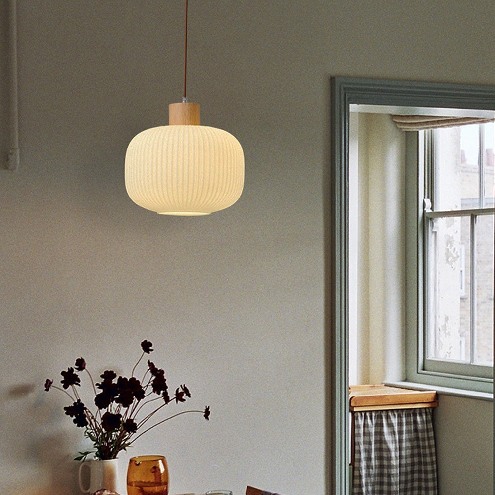 Nordic White Lantern-Like Glass Pendant Lamp M27