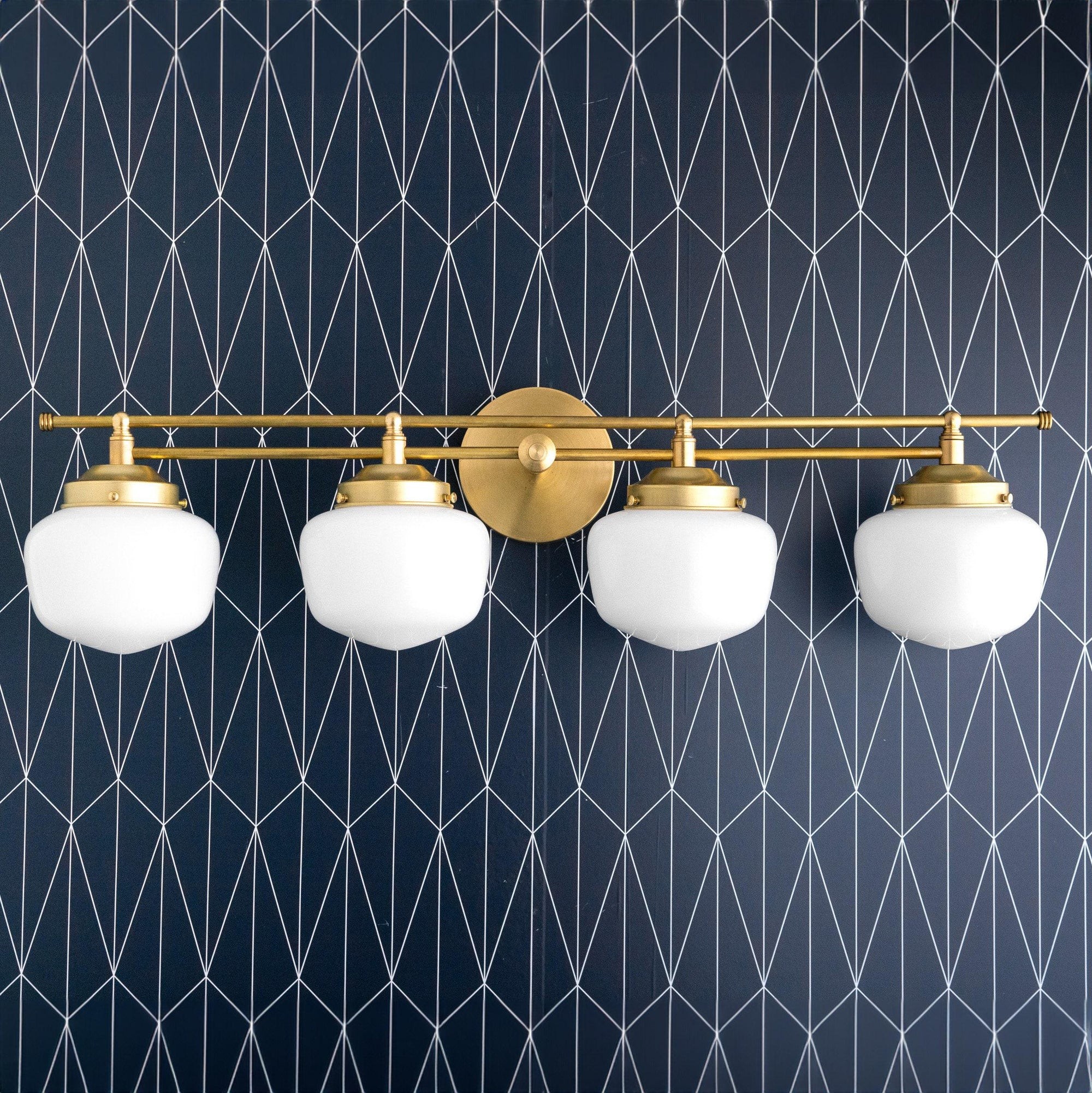 Opalume Glass Art Deco Vanity Light - Bathroom Wall Sconce with White Glass Shades T306