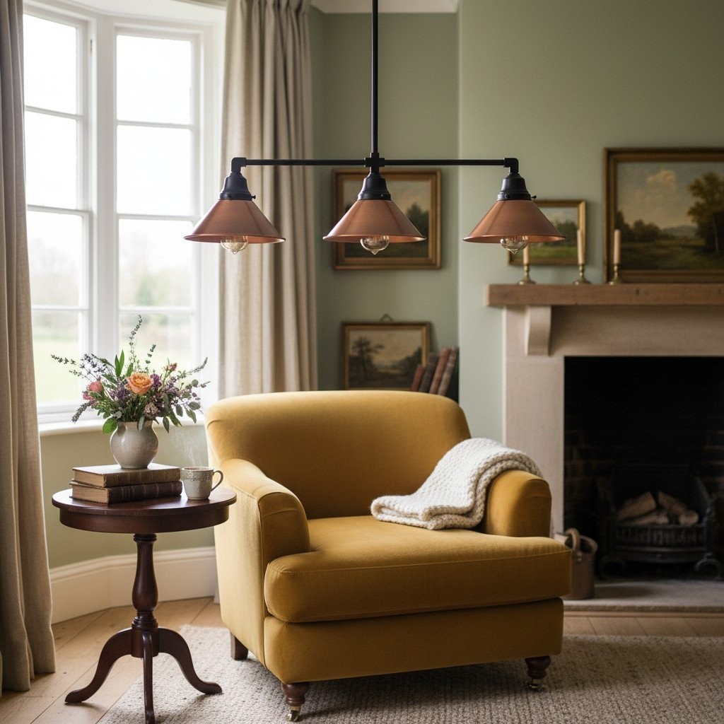 Conique Metal Hand-Aged Copper Chandelier - 3 Light Industrial Pendant - Island Lighting T389