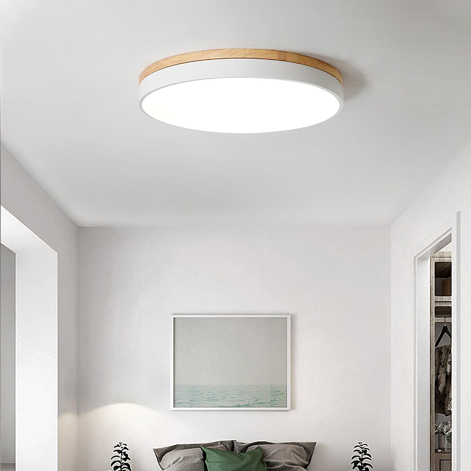 White Round Wooden Ceiling Lamp M197