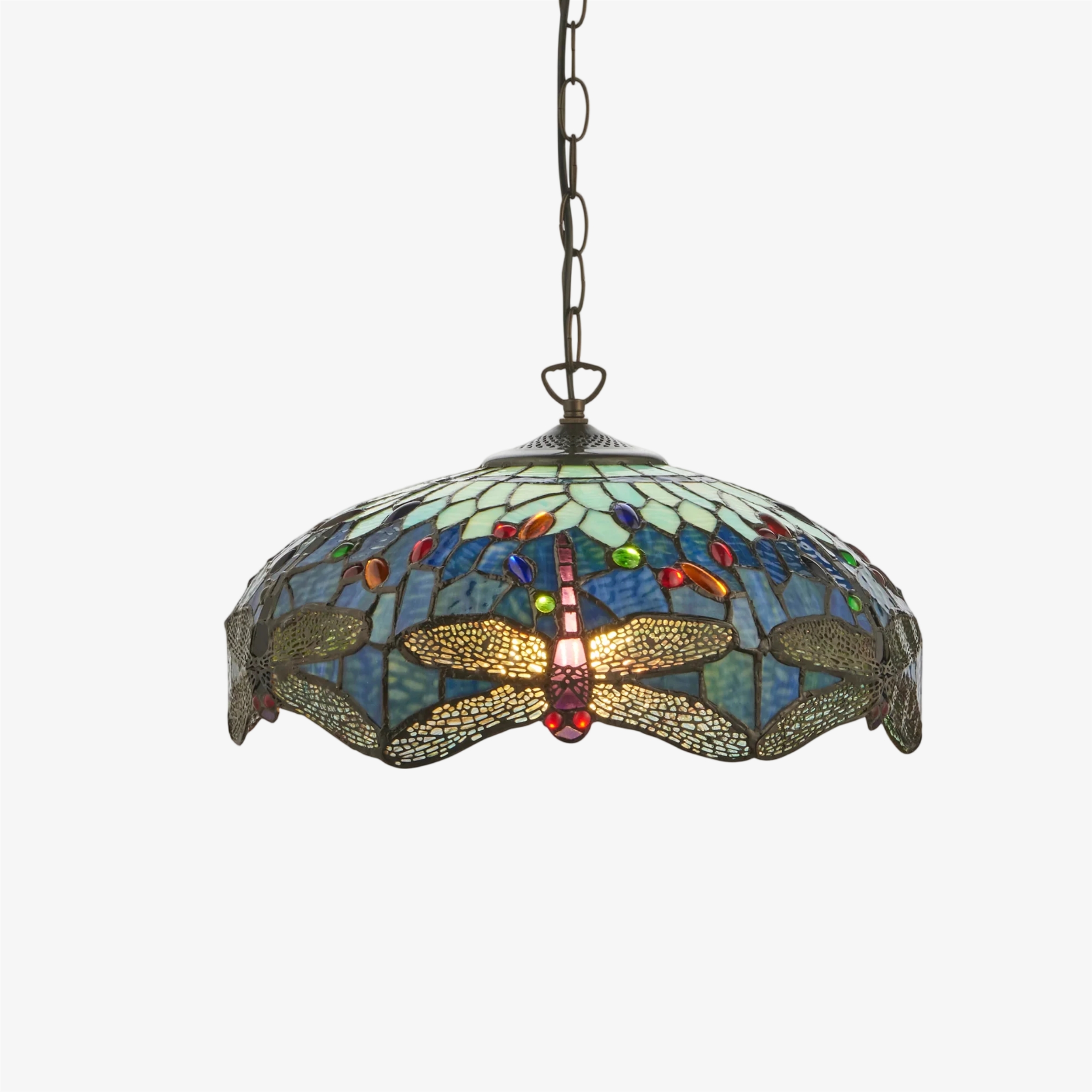 TF Dragonfly Tiffany Pendant Light - Art Nouveau Stained Glass Pendant for Living T849