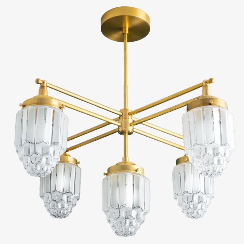 Tierlux Glass Chandelier – Vintage Brass Globe Lighting Fixture T357