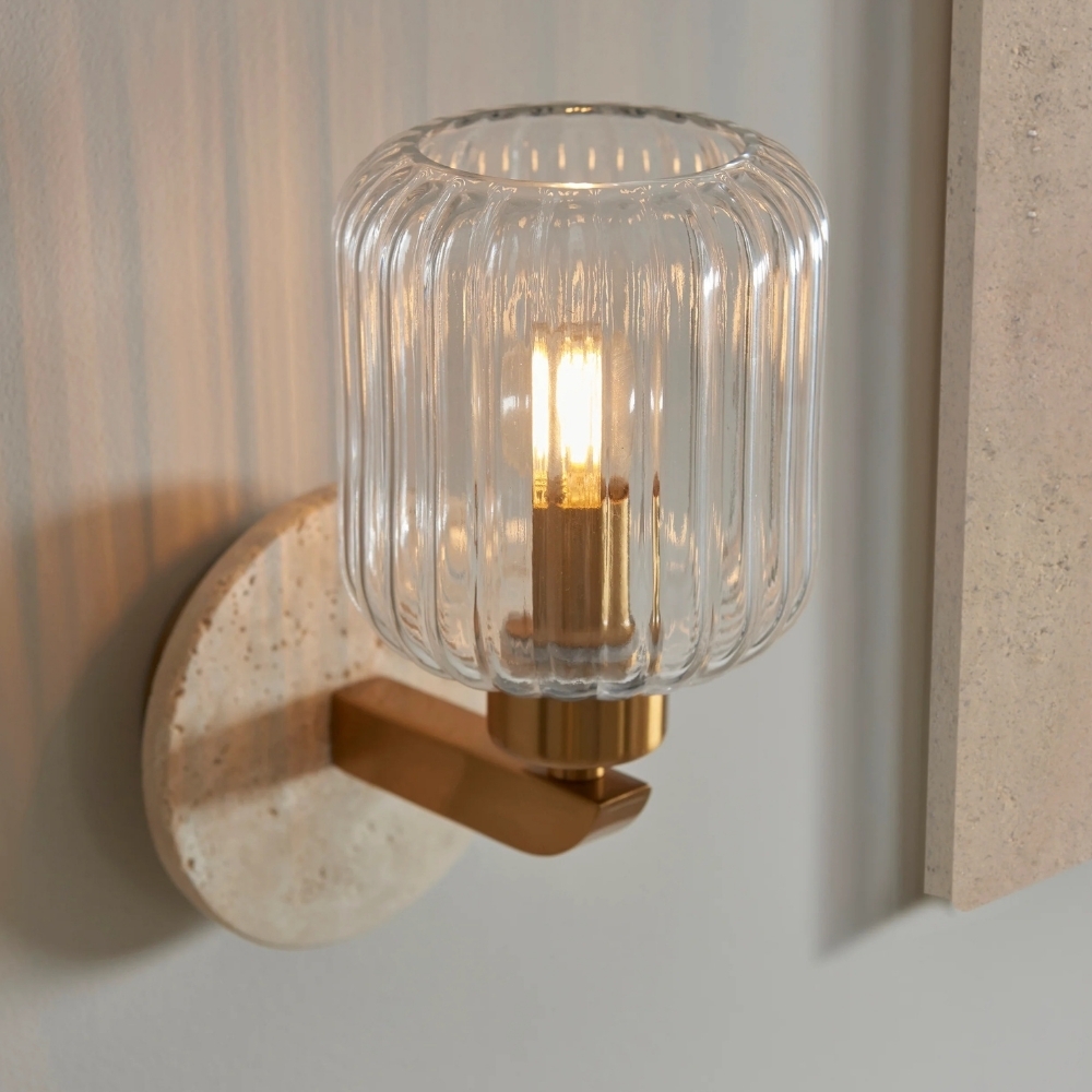 Korlisse Modern Marble Wall Light - Vintage Brass & Clear Glass Accent for Living Room and Hallway T950