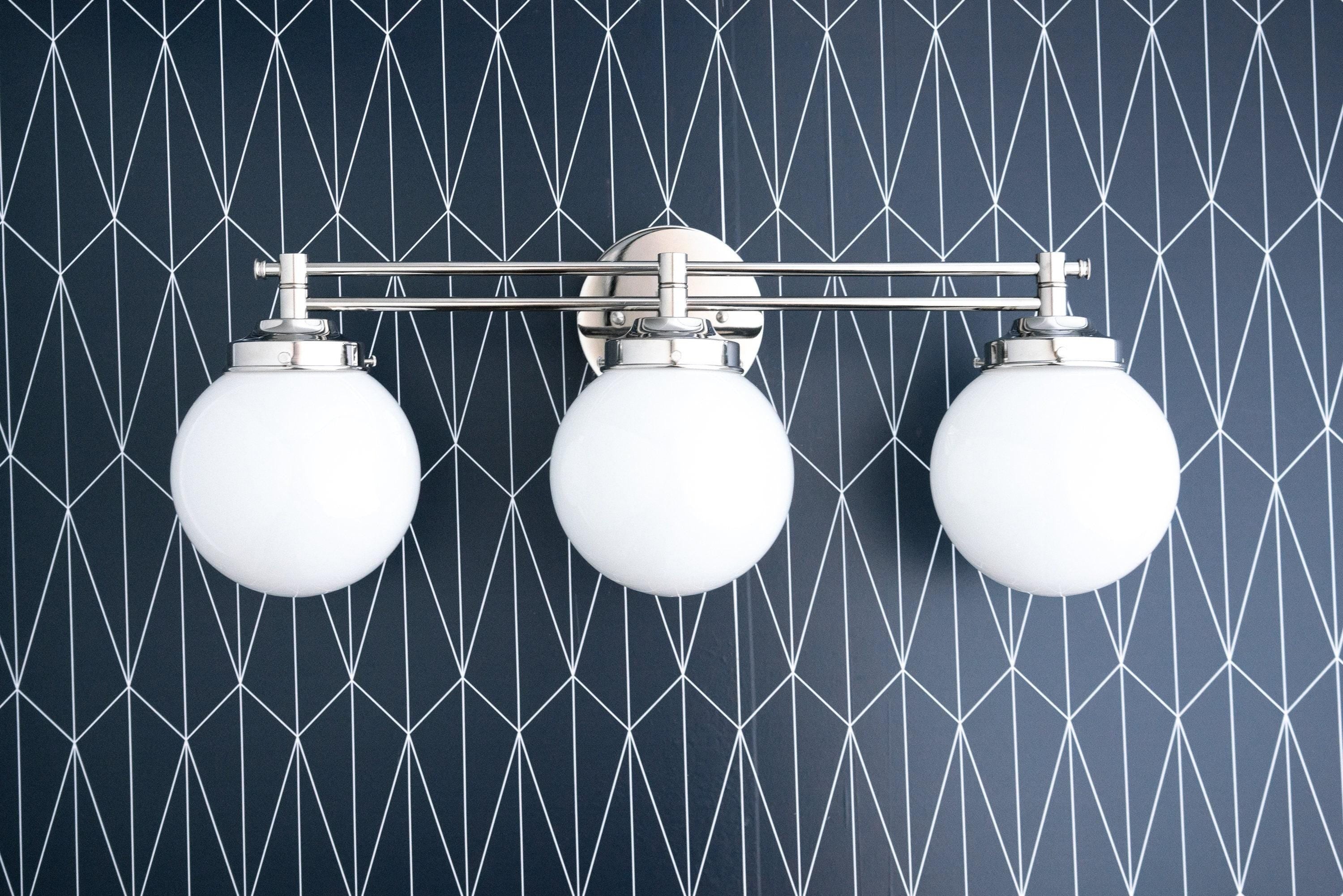 Glorica Glass Contemporary Vanity Light - 3 Light Globe Bathroom Fixture Opal Glass T352