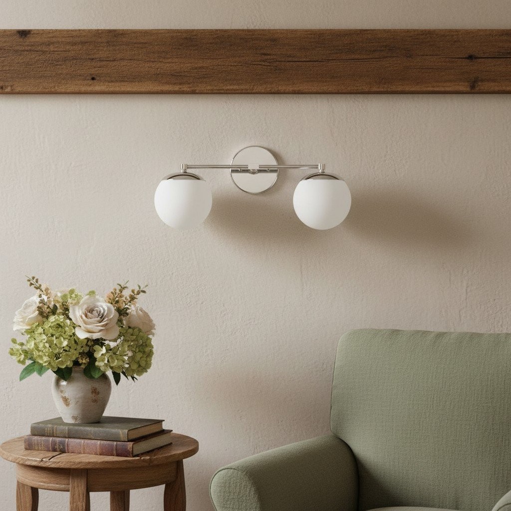 Glorica Glass Vanity Light - Art Deco Brass Wall Globe Fixture Modern T392