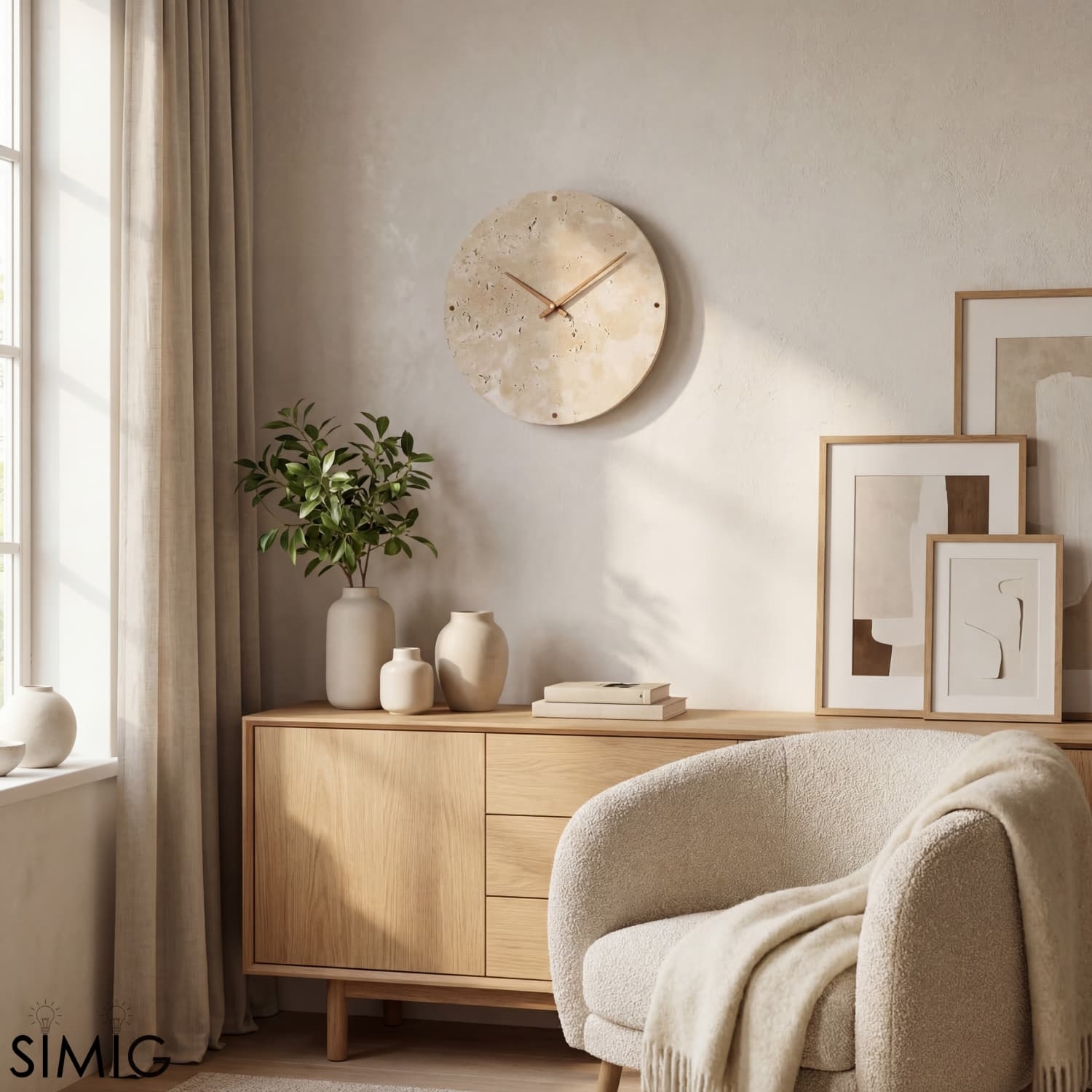 Round Stone Clock Wall Light - Wabi Sabi Lamp for Bedroom P079