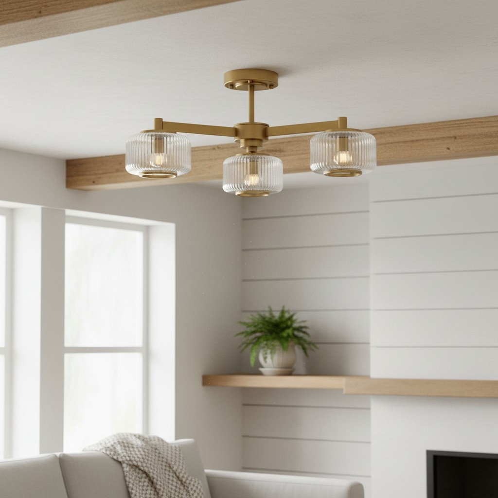 Canovus Ceiling Fixture with Ribbed Glass - Industrial Metal Living Room Light T1027