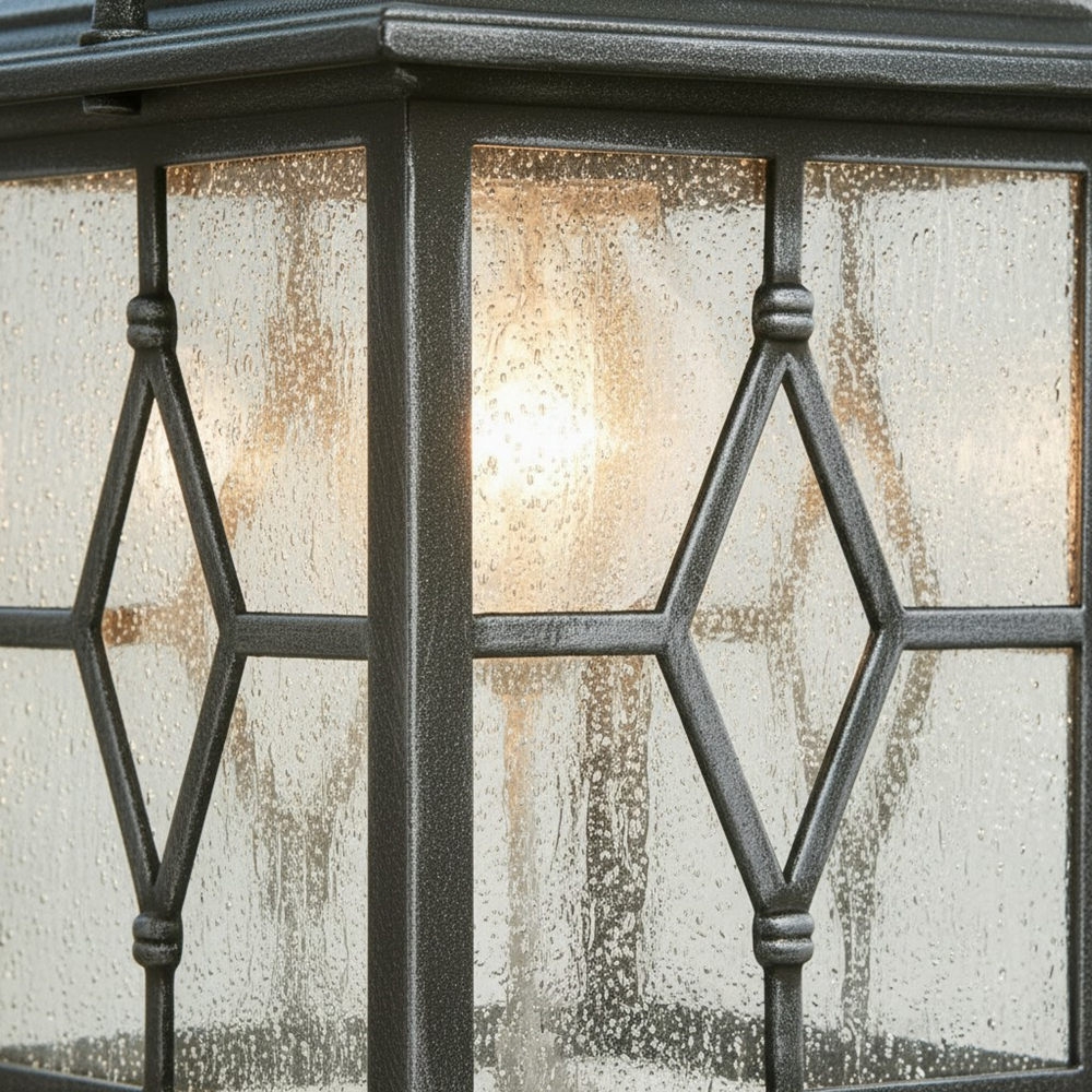 Frostine Outdoor Hanging Lantern - Geometric Leaded Glass for Garden Entryway T963