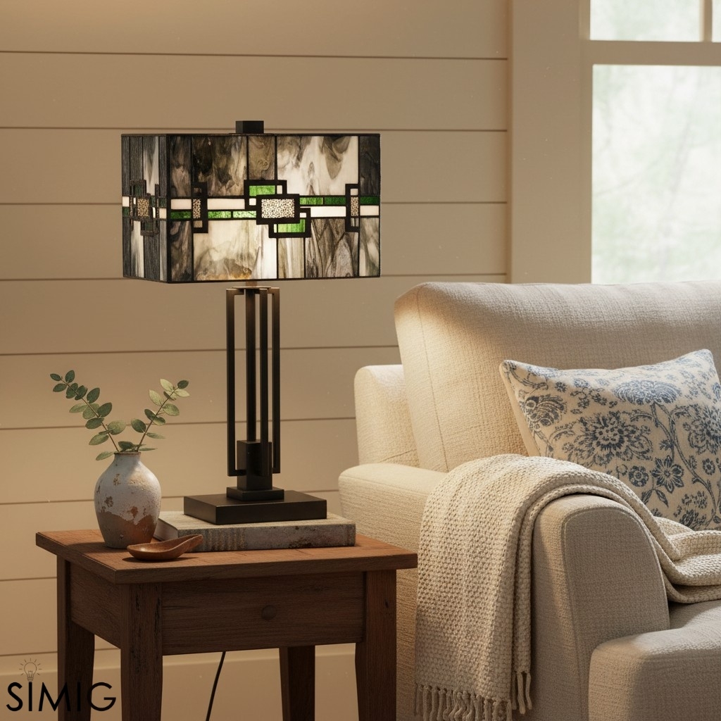 Culletto Mosaic Rectangular Stained Glass Table Lamp T646