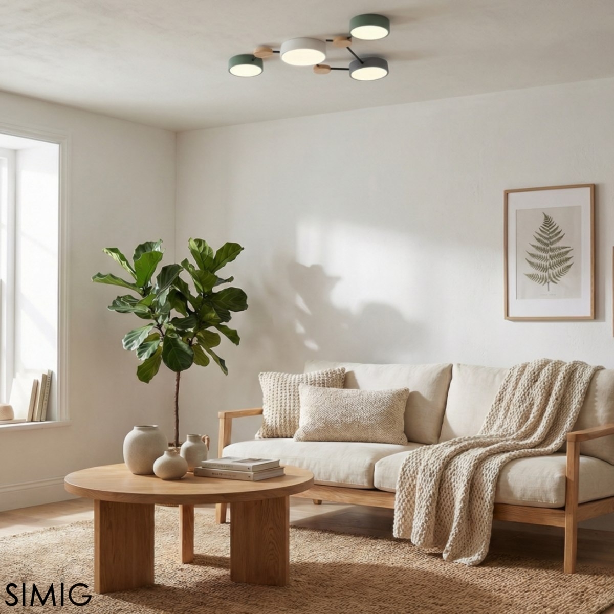 Modern LED Ceiling Lamp - Stylish Wood Disc with Branch Design for Bedroom S379
