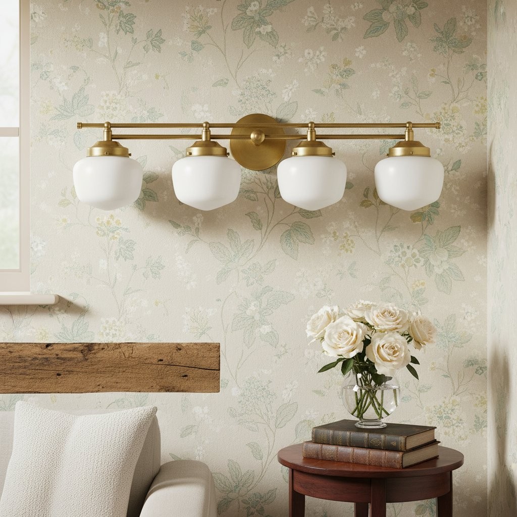 Opalume Glass Art Deco Vanity Light - Bathroom Wall Sconce with White Glass Shades T306