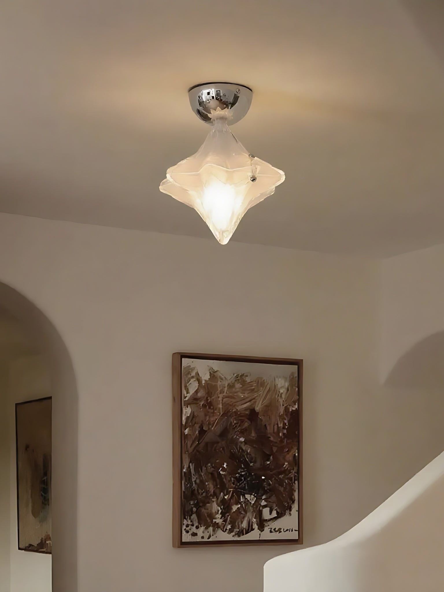 Art Deco Star Ceiling Lamp - Frosted Glass Fixture for Hallway & Entryway - Astris Ceres T435