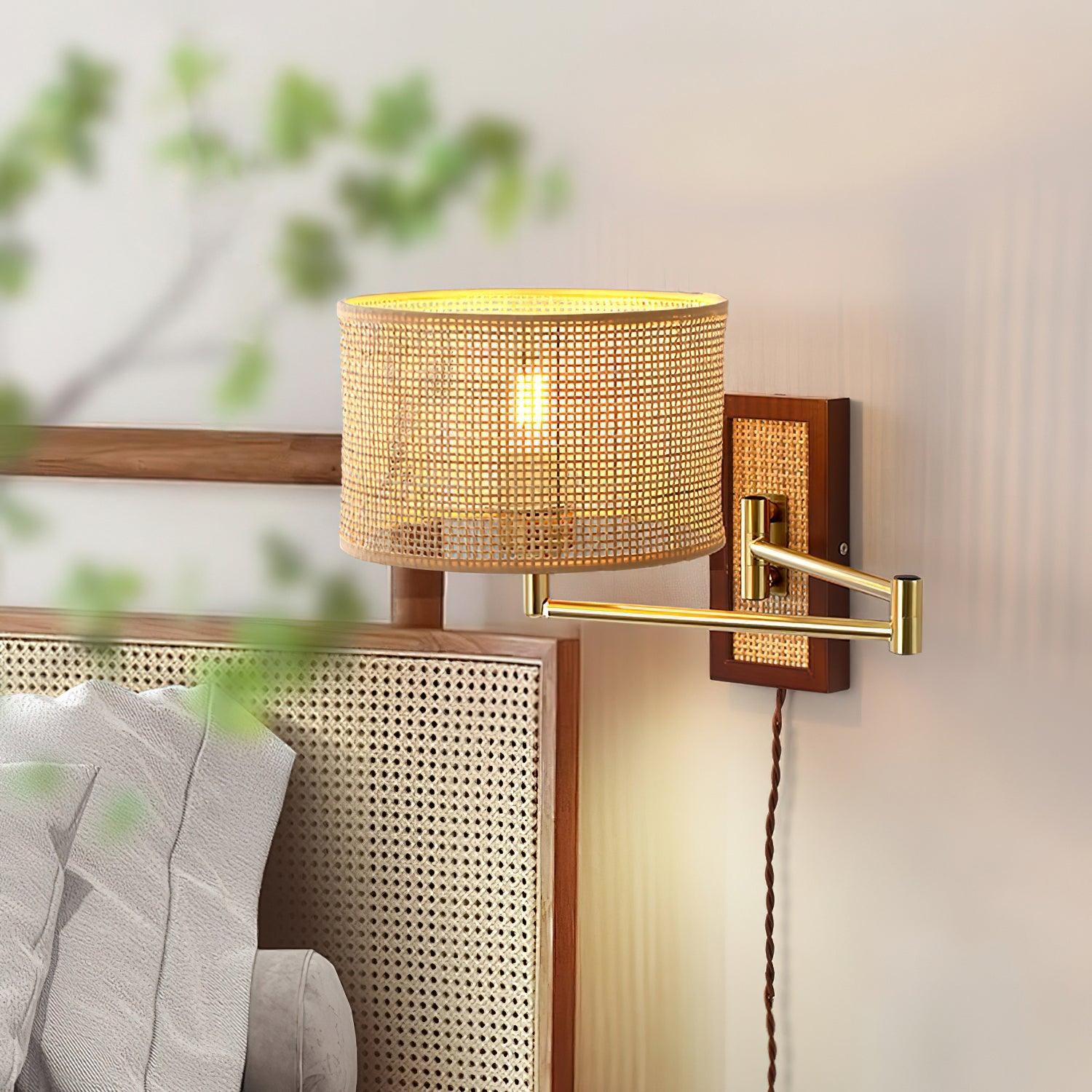 Rattan Swing Arm Wall Lamp P013
