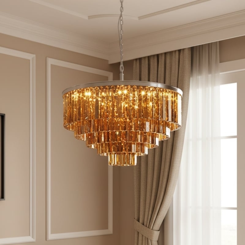 Aurevon Crystal Prism Metal Frame Modern Ceiling Chandelier for Home and Hotel T494