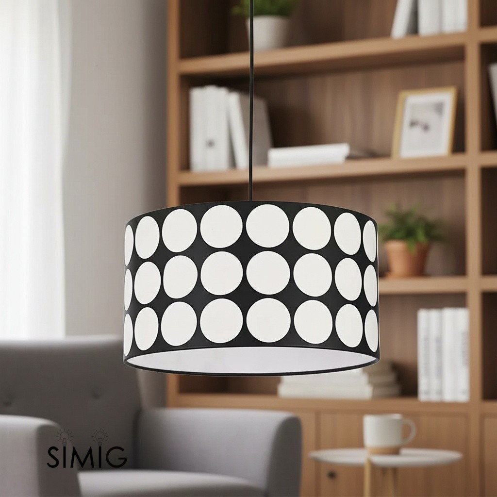 Fabric Drum Polka Dots Pendant Lamp S365