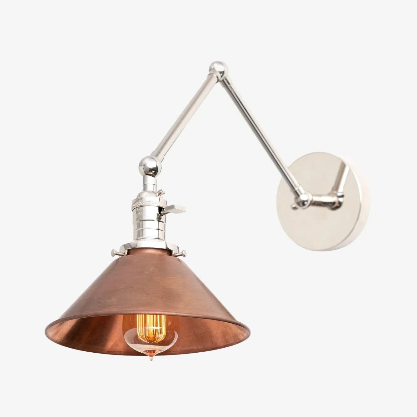 Conique Metal Industrial Wall Sconce with Adjustable Arm - Vintage Copper Cone Shade for Task Lighting T390