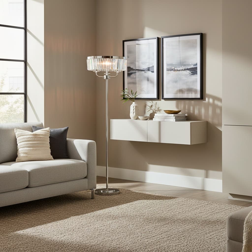 Beveline 3 Light Round Floor Lamp - Faceted Cut Glass Shades Classic Metal Finish For Living Rooms T877