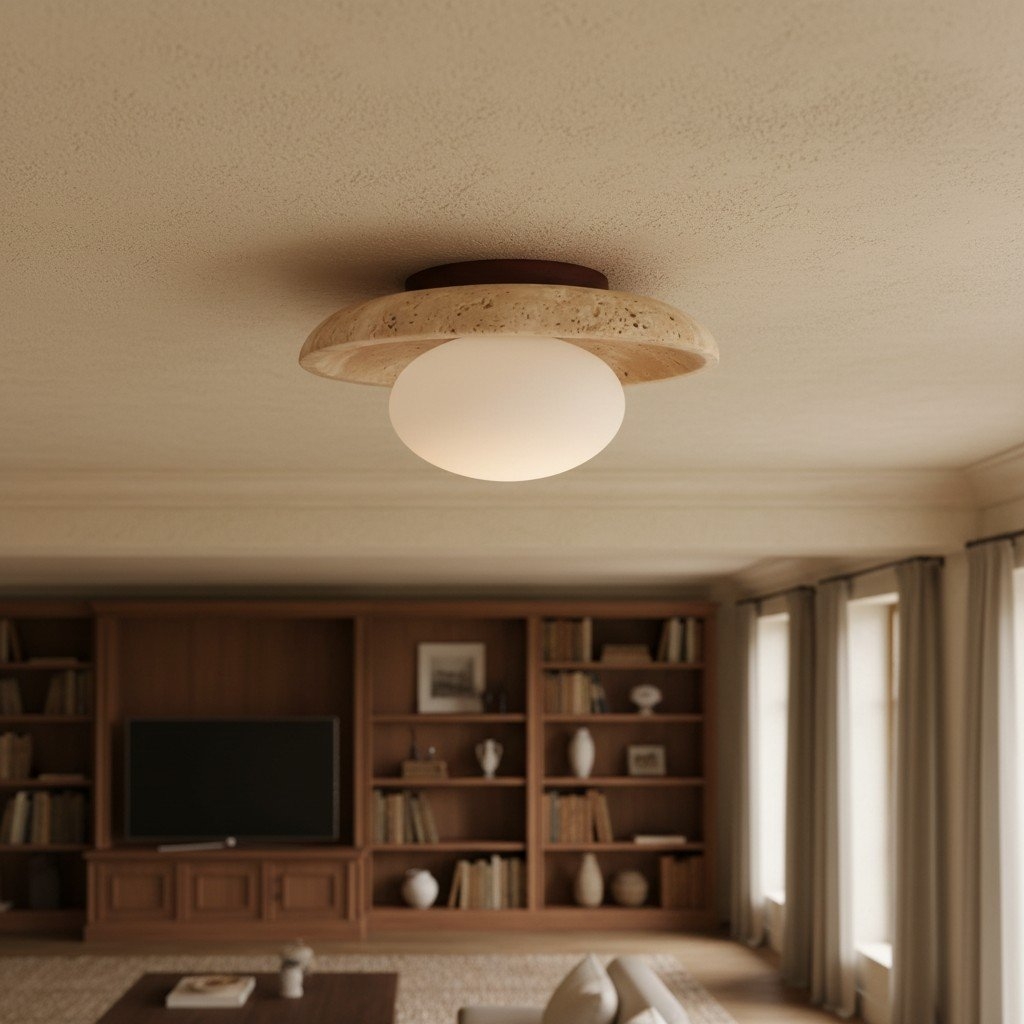 Calivra Round Ceiling Fixture - Travertine Style Flush Mount T502