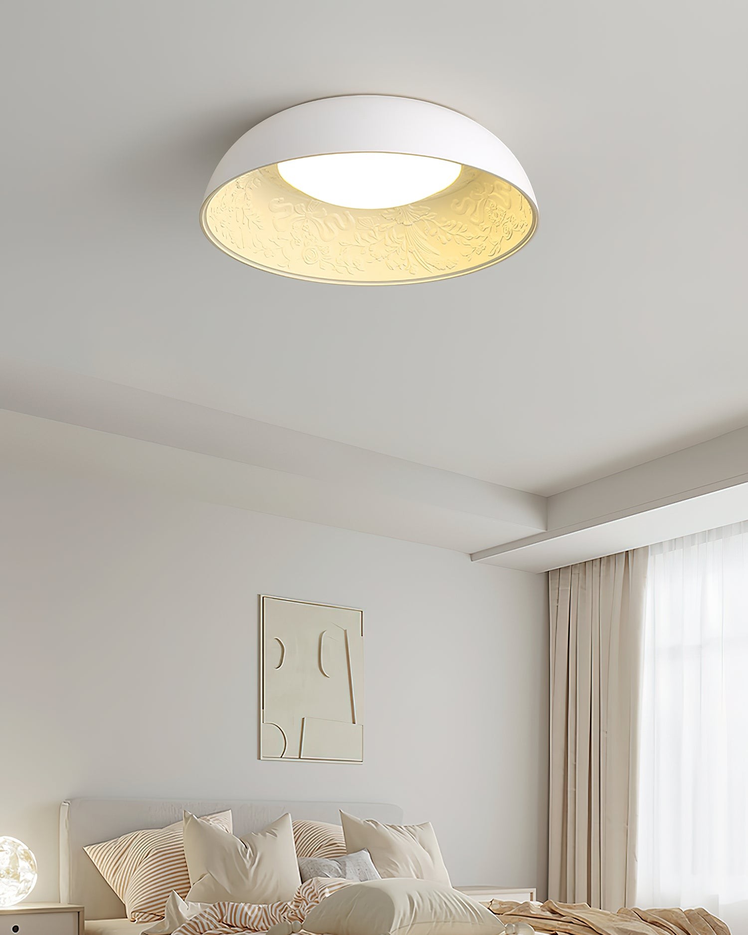 French Romantic Carved Round LED Ceiling Lamp M264