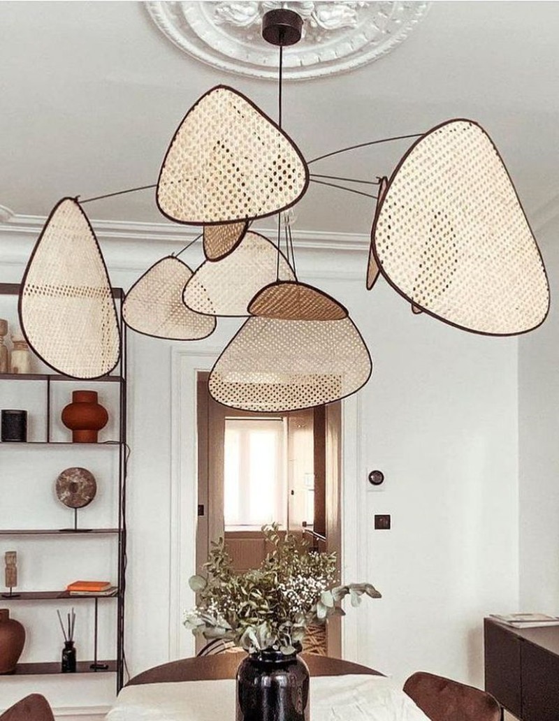 Screen Cannage Pendant Light - Woven Rattan Design for Living Room