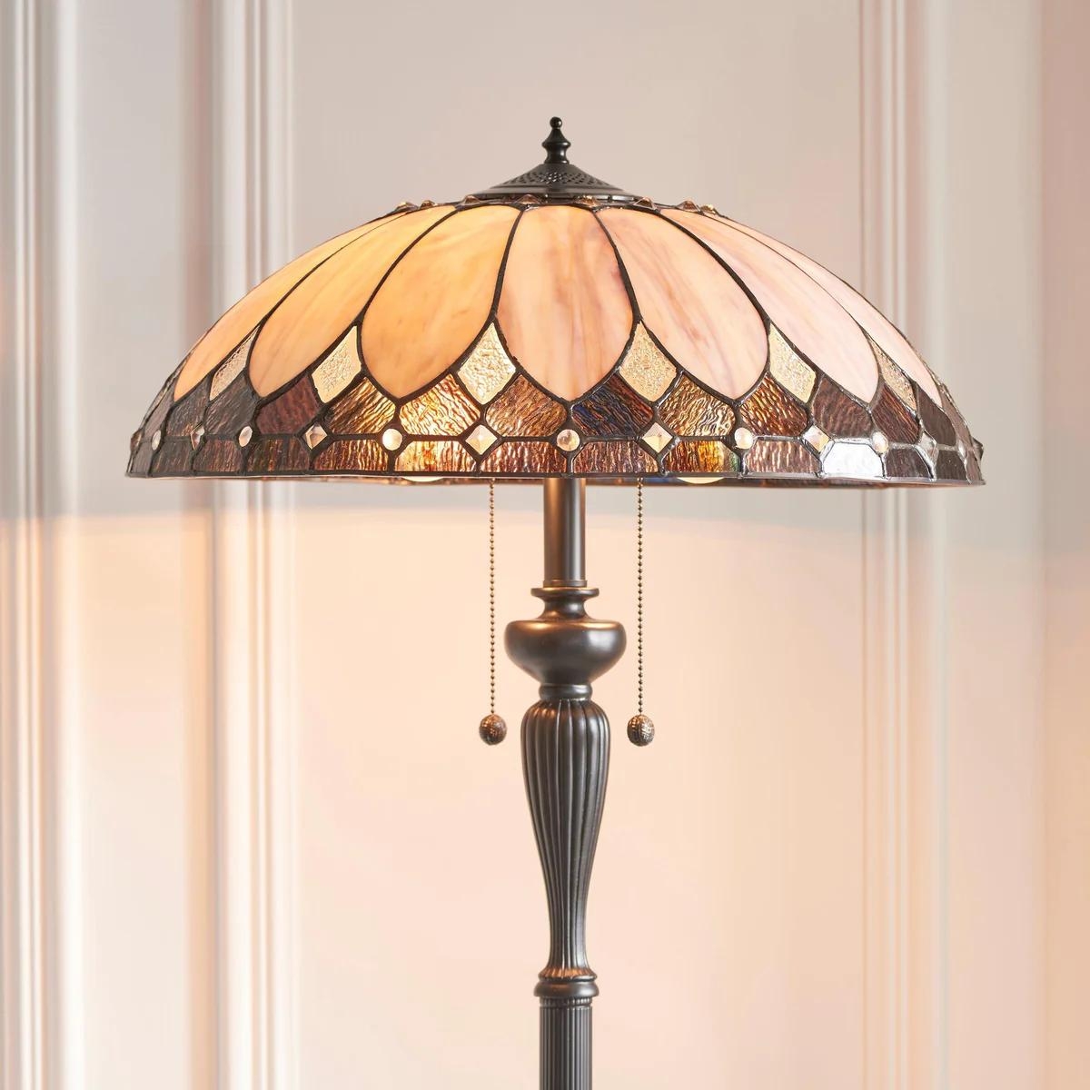 TF Brooklyn Geometric Art Deco Tiffany Floor Lamp - Stained Glass Shade and Satin Black Base for Living Room T887