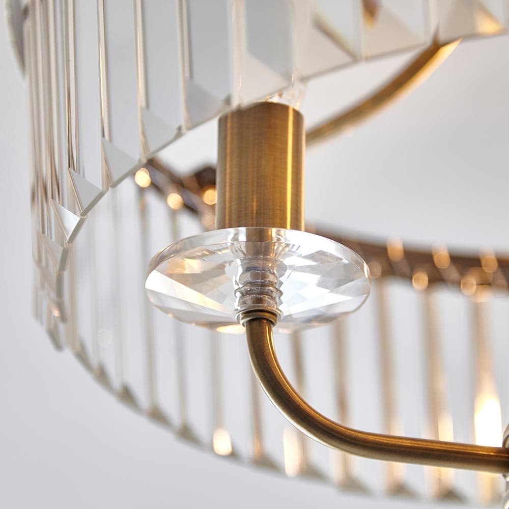 Beveline 3 Light Round Semi Flush - Faceted Cut Glass Shade Metal Finish for Hallways and Bedrooms T882