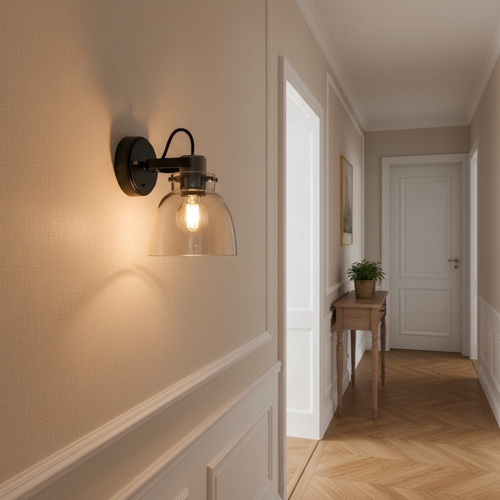 Readium Modern Glass-Shaded Wall Lamp - Adjustable Head for Bedrooms and Hallways T873