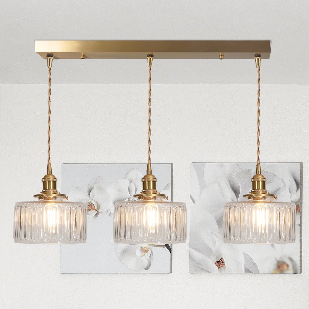 Vintage Cylinder Ribbed Glass Pendant Light S136