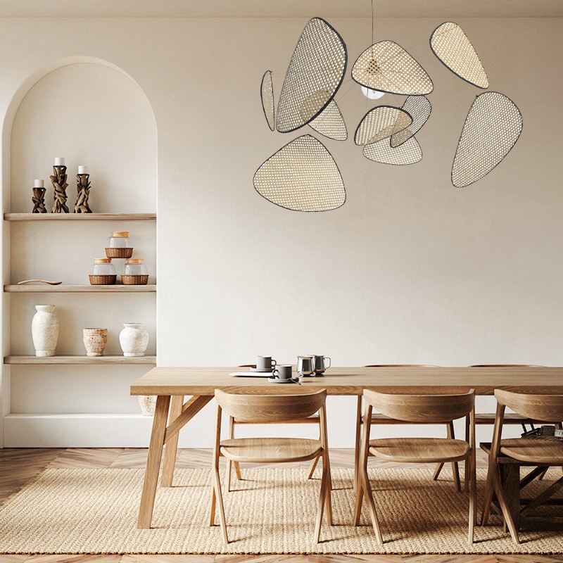 Screen Cannage Pendant Light - Woven Rattan Design for Living Room